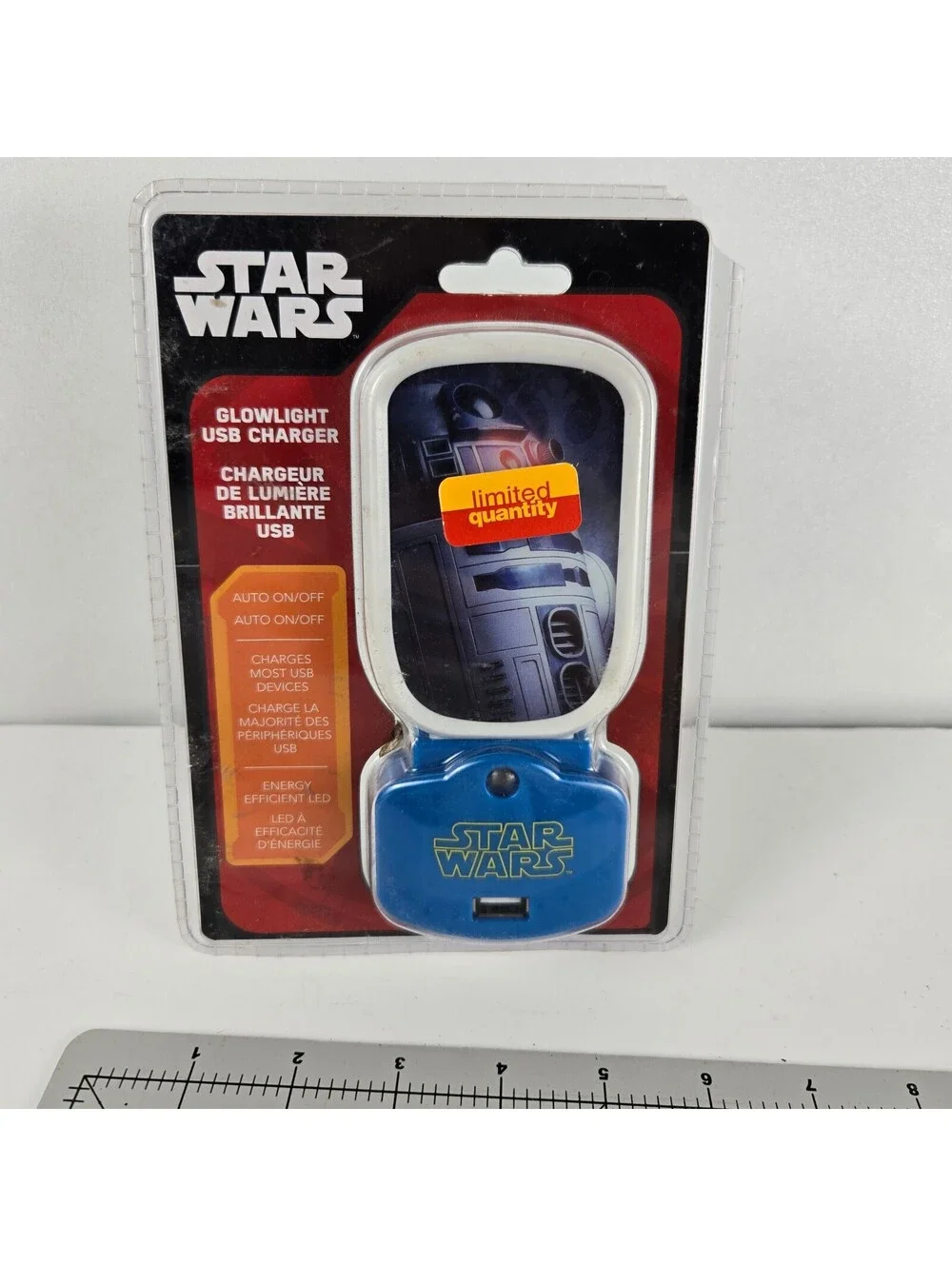 Star Wars Glowlight USB Charger Blue R2-D2 Design LED Light Auto On/Off